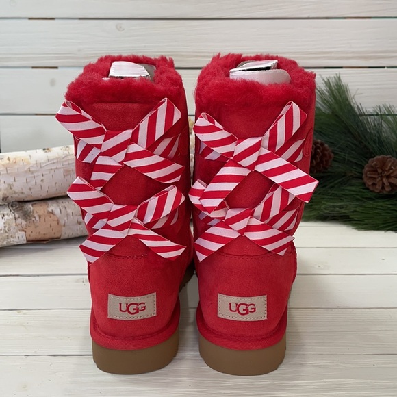Ugg Shoes | Ugg- W Bailey Bow Diagonal Stripes Boots | Color: Red | Size: 7 | Mountain_Styles's Closet